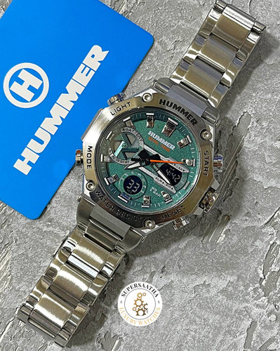 ساعت مردانه هامر 1444 دوزمانه نقره ای صفحه سبز Hummer-7536-G