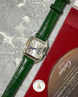 ساعت کارتیه بند چرمی سبز زنانه Cartier Santos-Dumont
